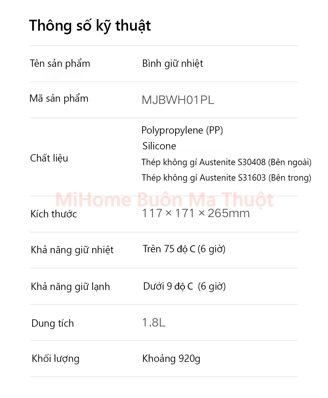 Bình giữ nhiệt Xiaomi Mijia 1.8L