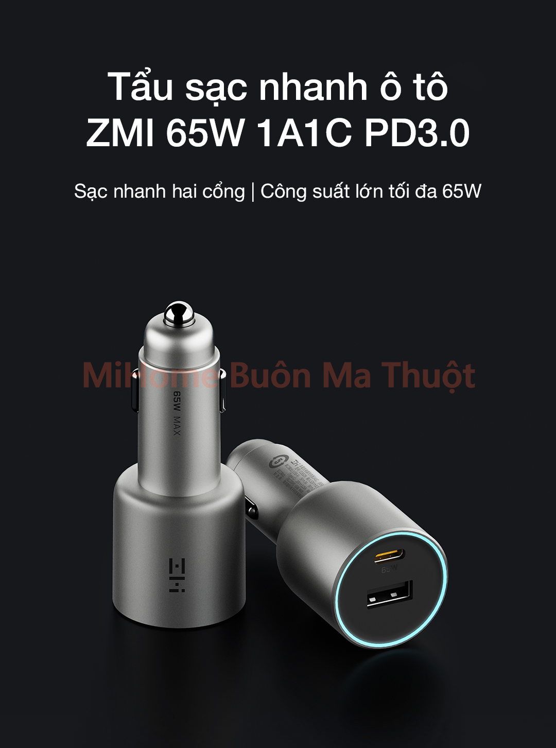 Tẩu sạc nhanh ô tô ZMI 65W 1A1C PD3.0