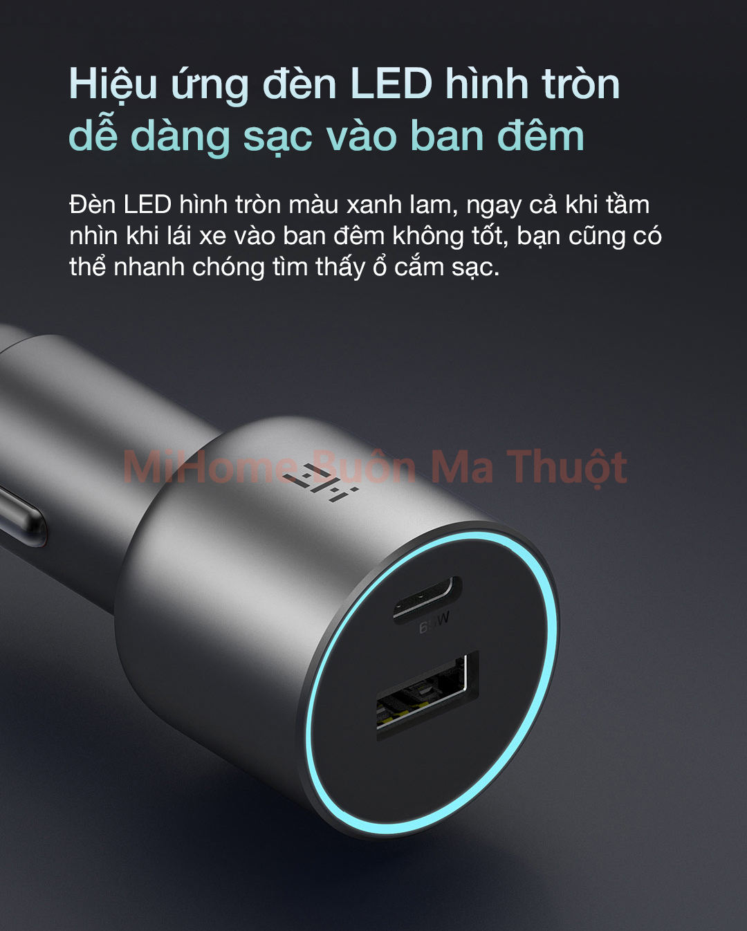 Tẩu sạc nhanh ô tô ZMI 65W 1A1C PD3.0