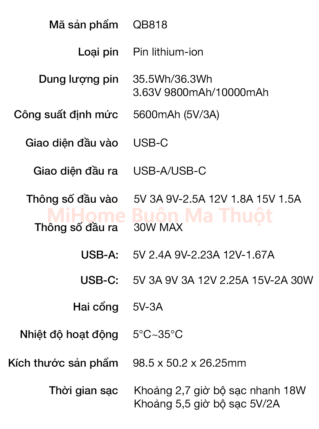 Pin sạc dự phòng ZMI Cuktech 10000mah 30W QB818