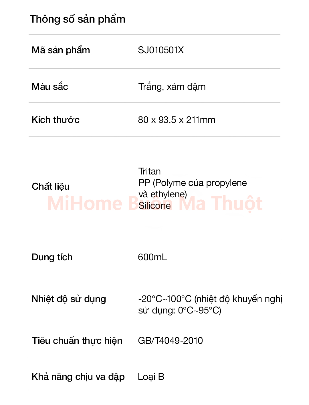 Bình nước Xiaomi Tritan 600ml SJ010501X